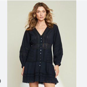 VERONICA BEARD Addilyn Eyelet L/S Mini Dress Size 00 - Ink (Navy Blue) NWT $498